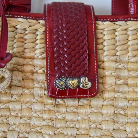 Brighton Straw Satchel with Red Leather - Picture 2 of 6